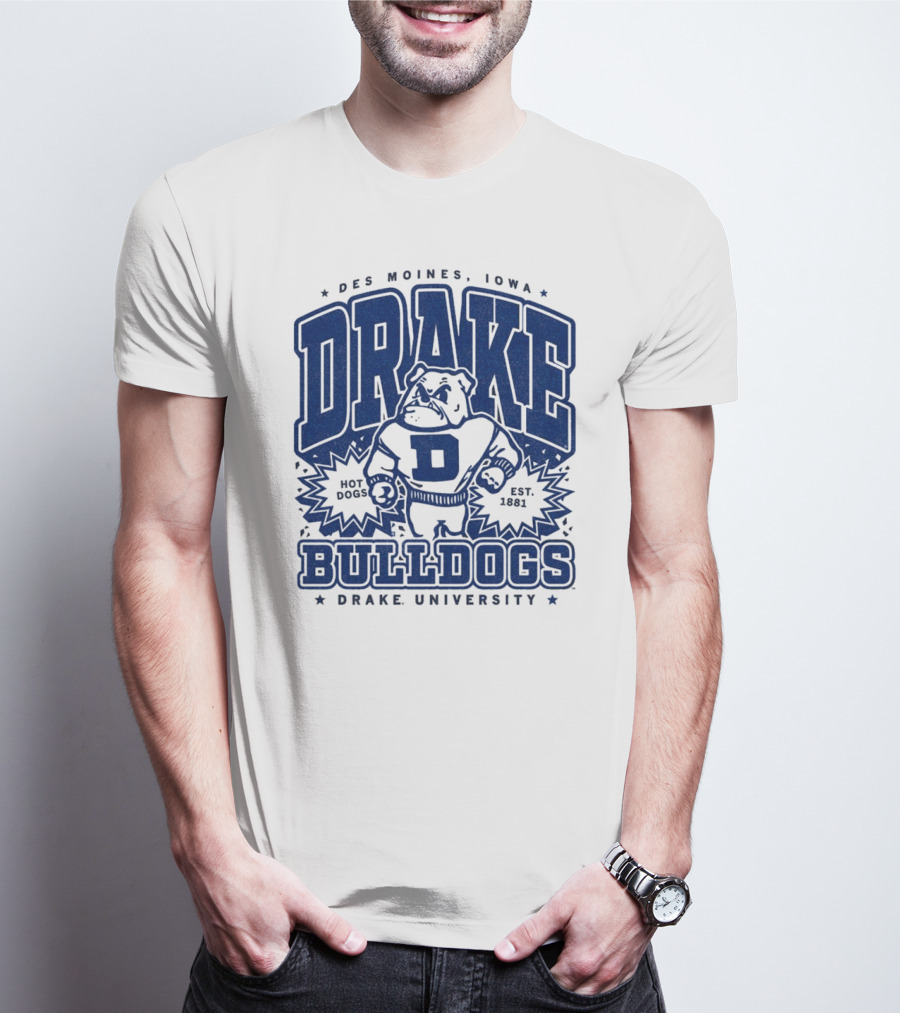 Des Moines Iowa Drake University Bulldogs Mascot Hot Dogs Est 1881 T-Shirt