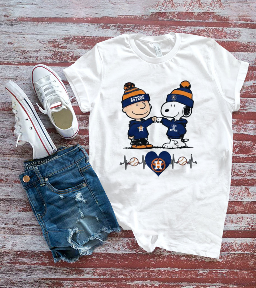 Charlie Brown Snoopy Astros Heartbeat Houston Peanuts Baseball T-Shirt