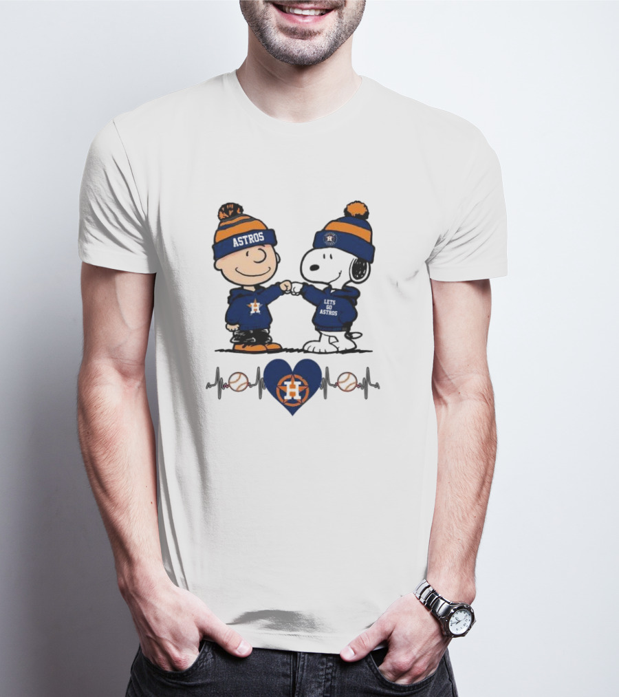 Charlie Brown Snoopy Astros Heartbeat Houston Peanuts Baseball T-Shirt