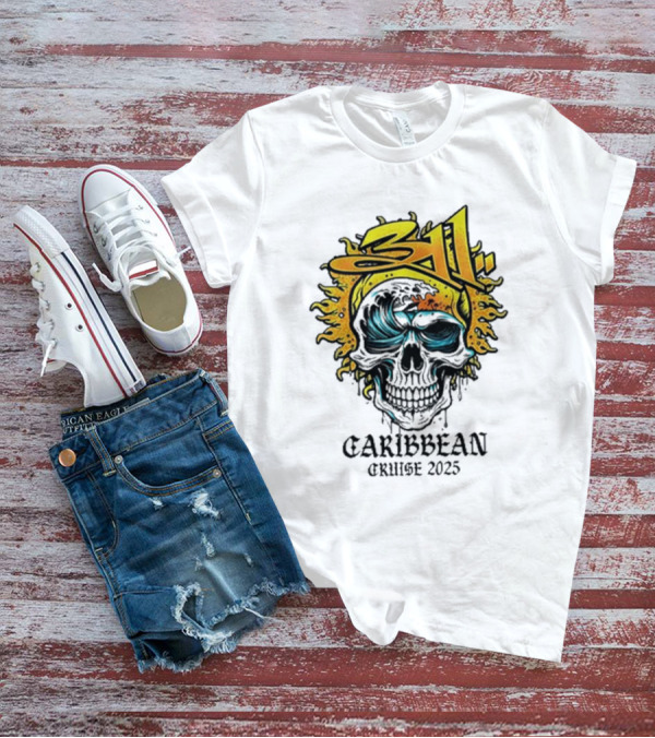 311 Caribbean Cruise 2025 Skull Wave T-Shirt