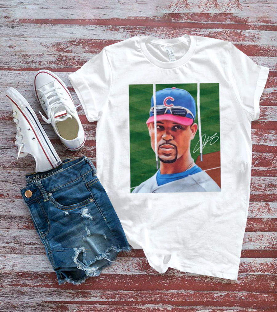 Chicago Cubs Derrek Lee Signature Portrait With Cap And Sunglasses T-Shirt