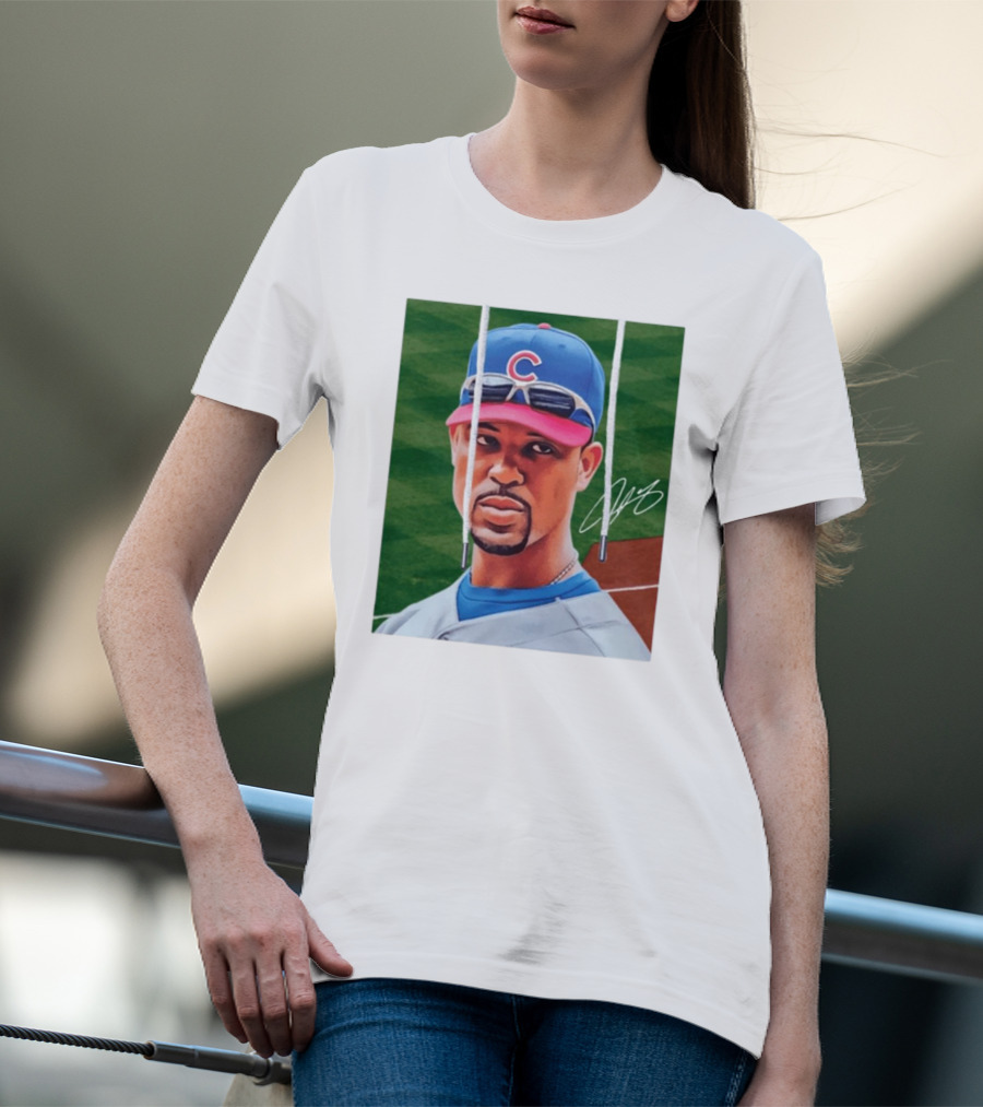 Chicago Cubs Derrek Lee Signature Portrait With Cap And Sunglasses T-Shirt