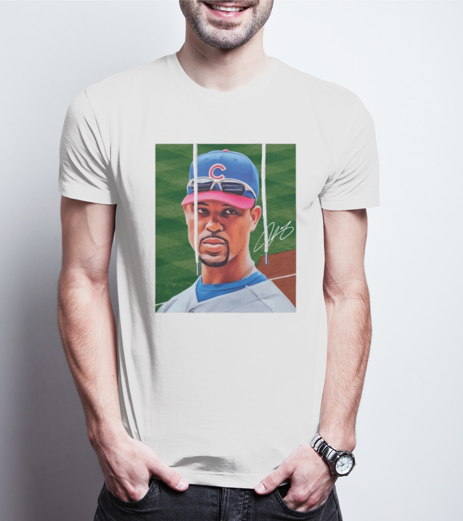 Chicago Cubs Derrek Lee Signature Portrait With Cap And Sunglasses T-Shirt
