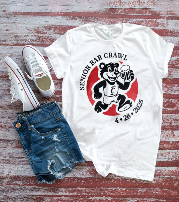 Cincinnati Senior Bar Crawl 4-26-2025 Bearcat Paw Red Circle T-Shirt