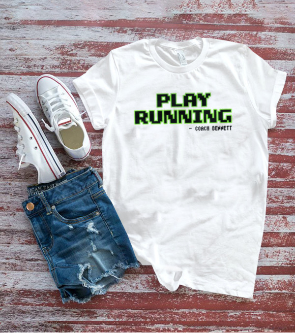 Coach Bennett Play Running Retro Pixelated Green Text T-Shirt