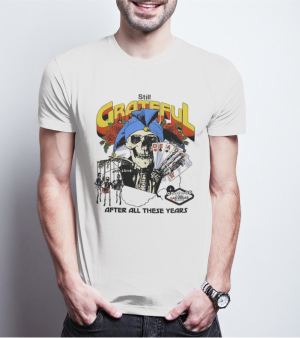 Dead And Company Grateful Skeleton With Blue Hat And Roses T-Shirt