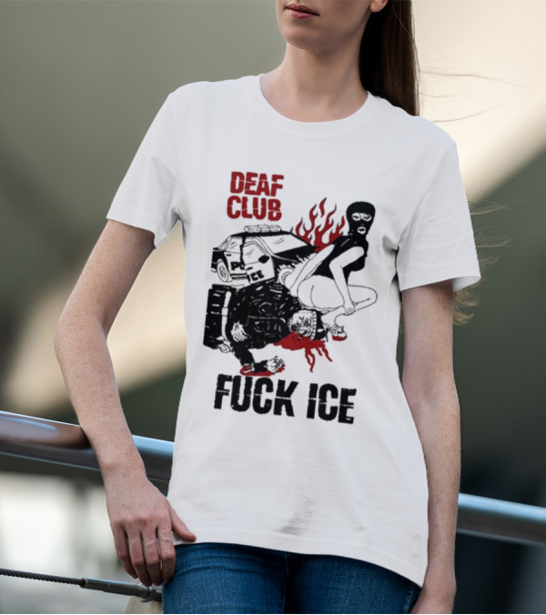 DEAF CLUB FUCK ICE Burning Antlers And Devil Imagery T-Shirt