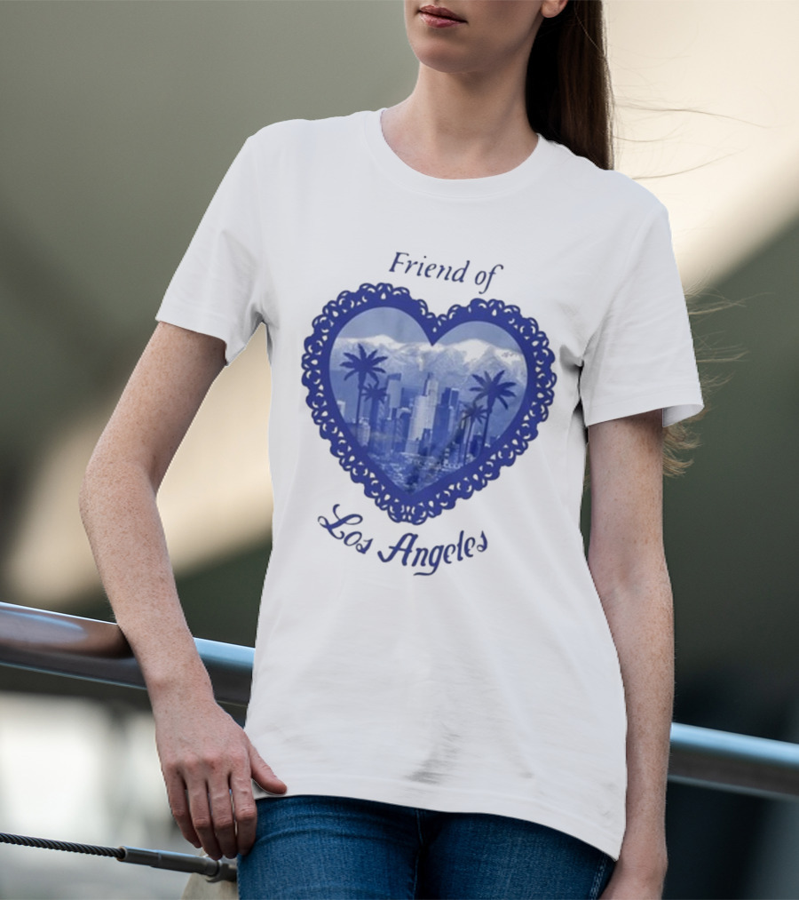 Friend Of Los Angeles Crooked Jon Lovett Heart Skyline Palms T-Shirt