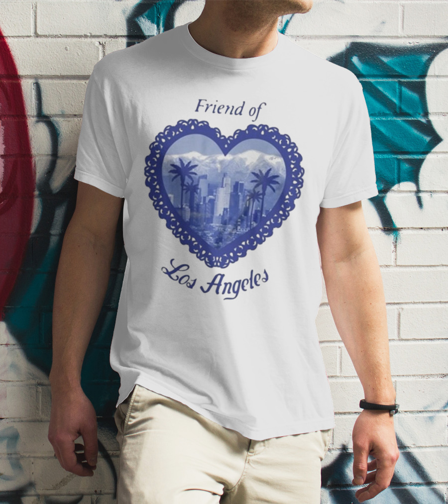 Friend Of Los Angeles Crooked Jon Lovett Heart Skyline Palms T-Shirt