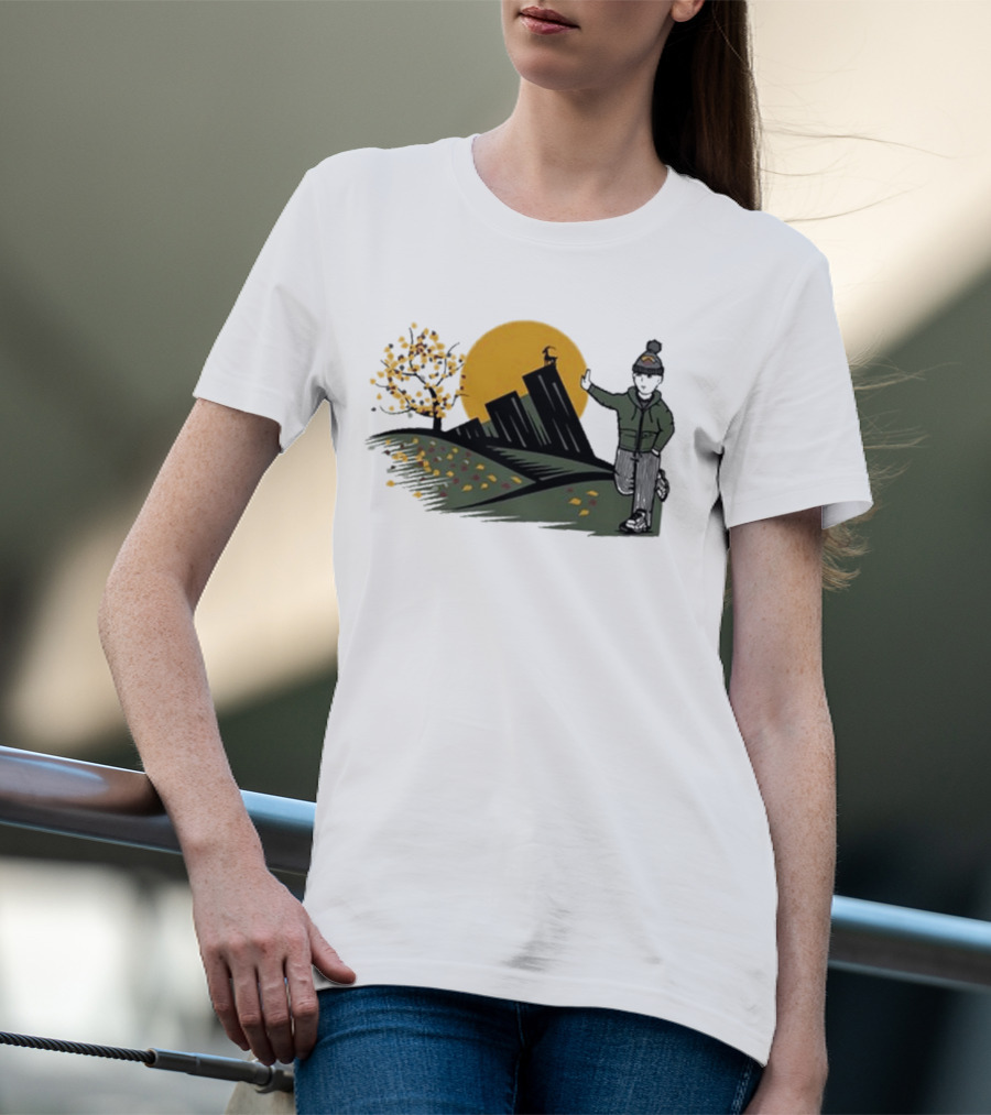 Daft Laddie Autumn Outdoors Skyline With Person Walking T-Shirt