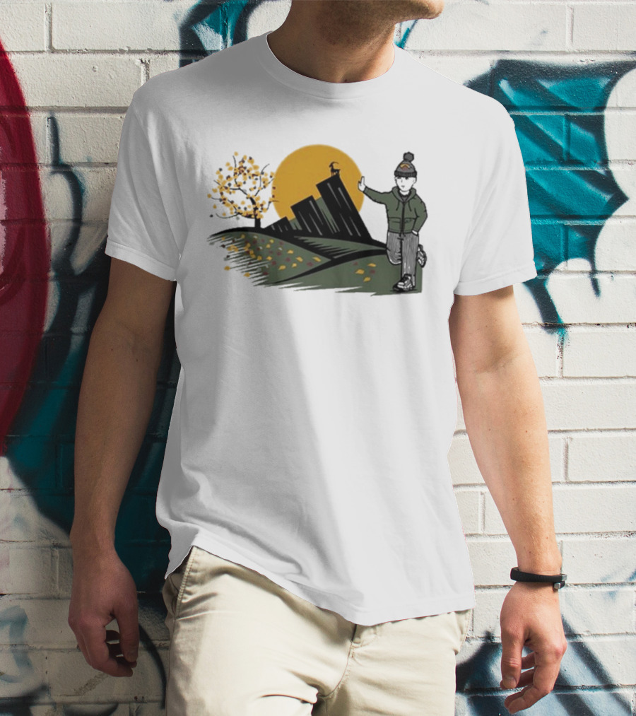 Daft Laddie Autumn Outdoors Skyline With Person Walking T-Shirt