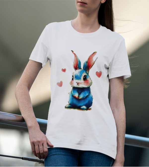 Everybody Knows That I’m Out Of Place Cute Blue Bunny With Hearts T-Shirt