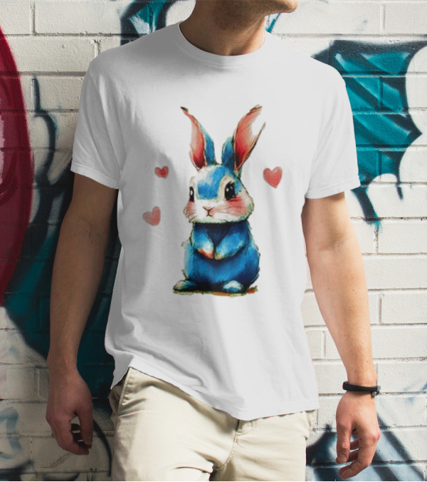 Everybody Knows That I’m Out Of Place Cute Blue Bunny With Hearts T-Shirt