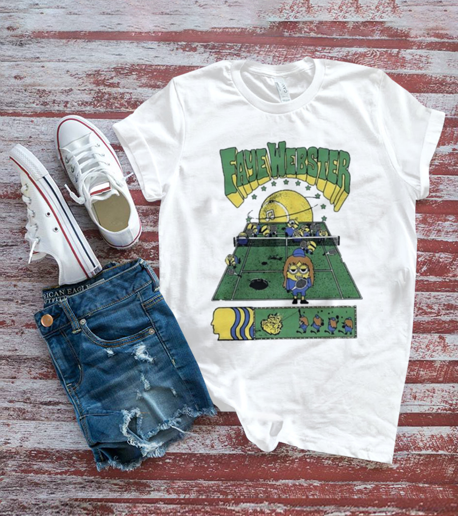 Faye Webster Brain Dead Tennis Court Scene With Yellow Characters And Sports Imagery T-Shirt