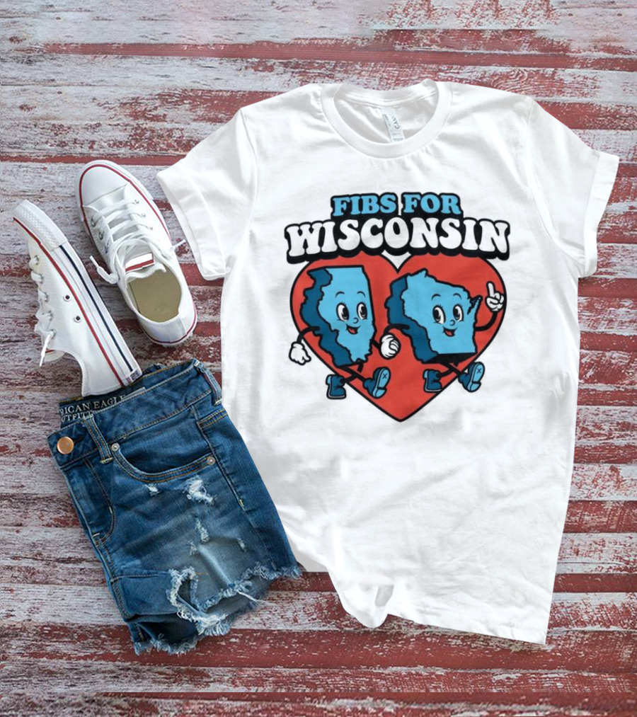 FIBS For Wisconsin Love Heart Walking Cartoon Maps T-Shirt