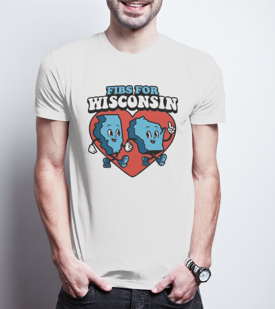 FIBS For Wisconsin Love Heart Walking Cartoon Maps T-Shirt