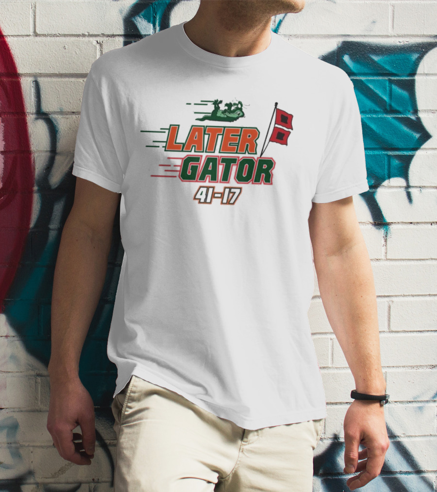 Florida Gators Later Gator 41-17 Speedy Alligator And Racing Flag T-Shirt