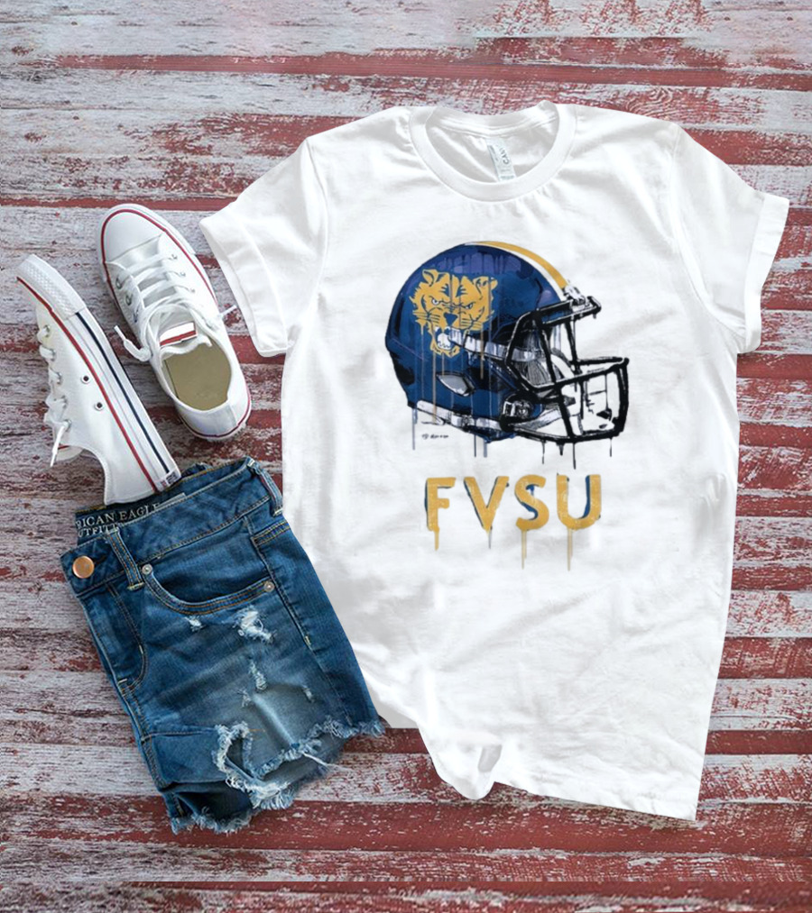 FVSU Wildcats Dripping Helmet Football T-Shirt