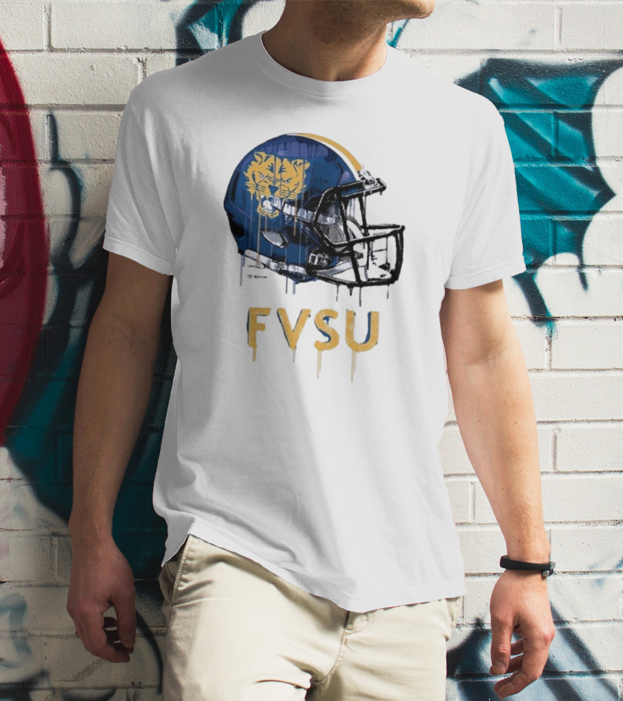 FVSU Wildcats Dripping Helmet Football T-Shirt