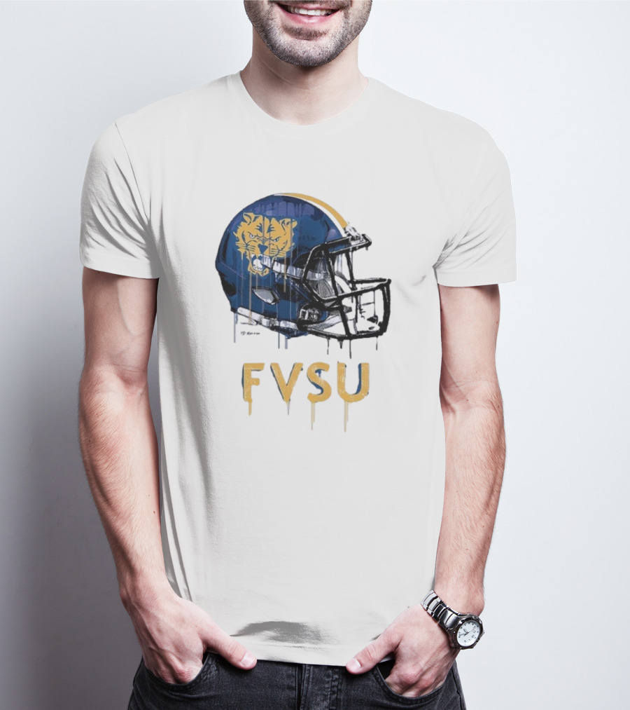 FVSU Wildcats Dripping Helmet Football T-Shirt