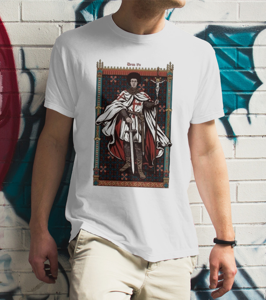 Fr Robinson Crusader Knight Medieval Tapestry Sporting Sword And Cross T-Shirt