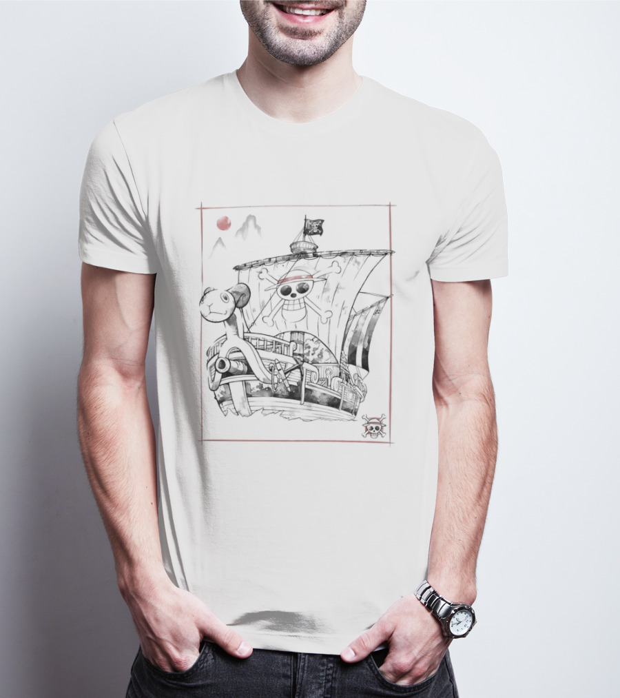 One Piece Going Merry Japanese Sumi-e Style Pirate Ship T-Shirt