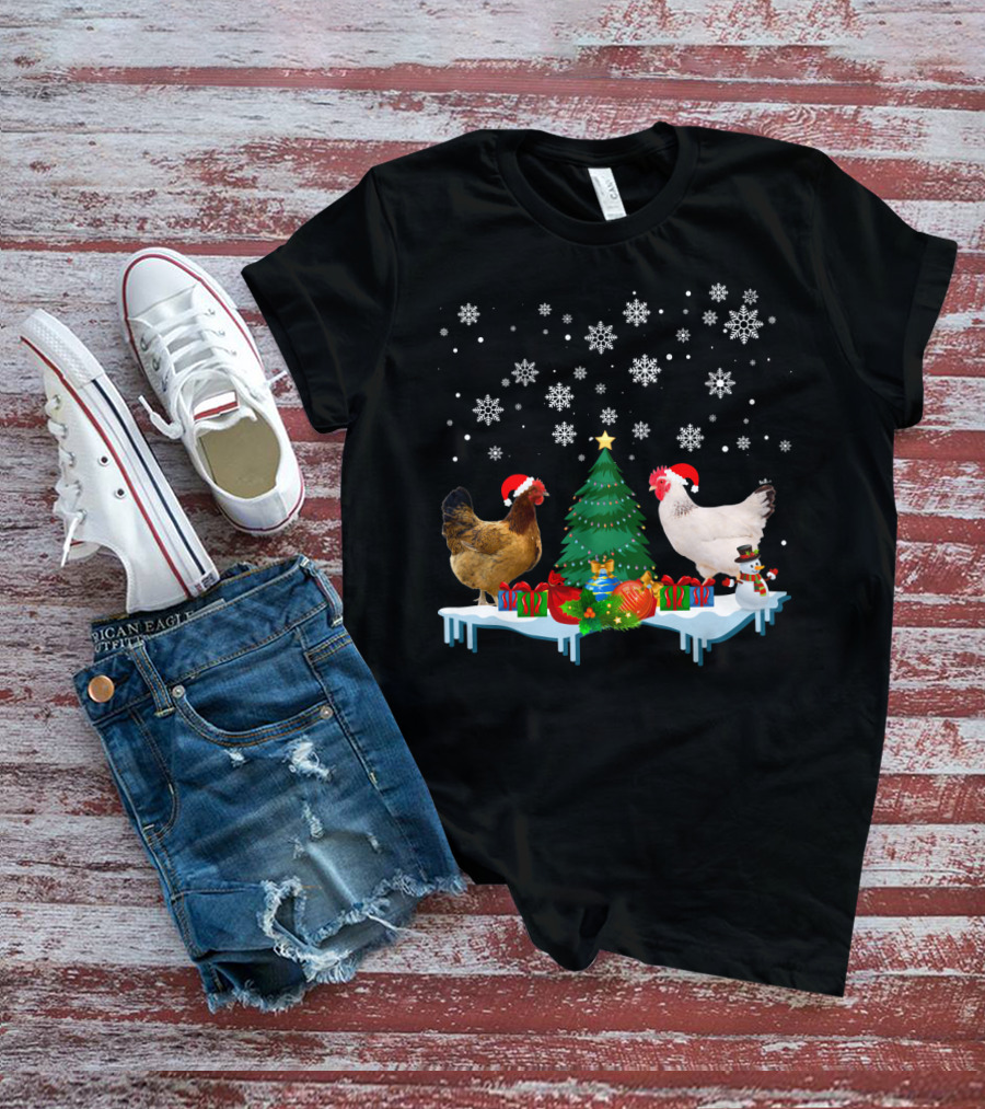 Chicken Merry Christmas Snowflake Festive Scene T-Shirt