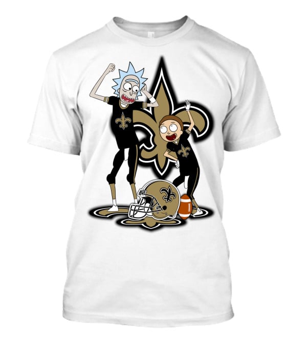Rick And Morty New Orleans Saints NFL Crossover With Fleur-de-lis T-Shirt