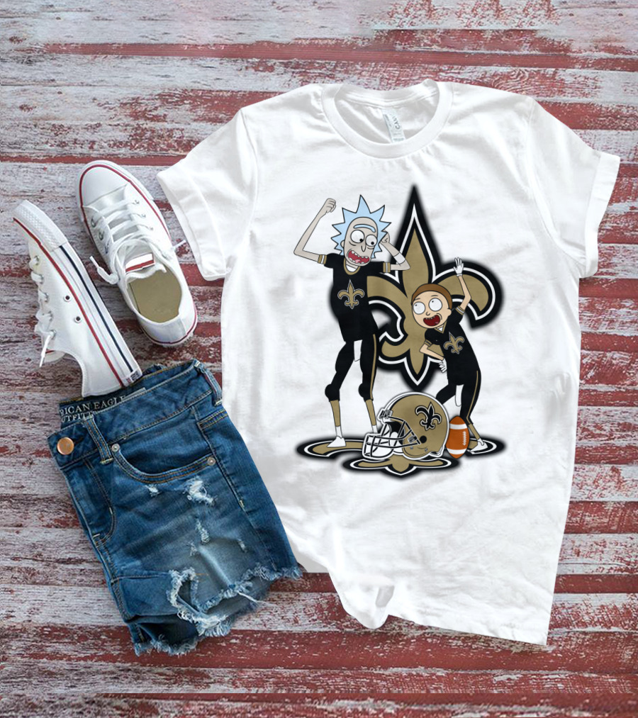 Rick And Morty New Orleans Saints NFL Crossover With Fleur-de-lis T-Shirt