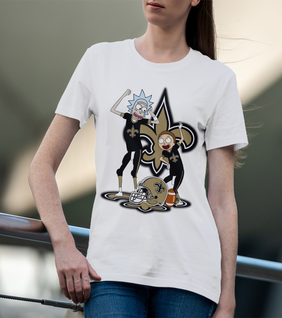 Rick And Morty New Orleans Saints NFL Crossover With Fleur-de-lis T-Shirt