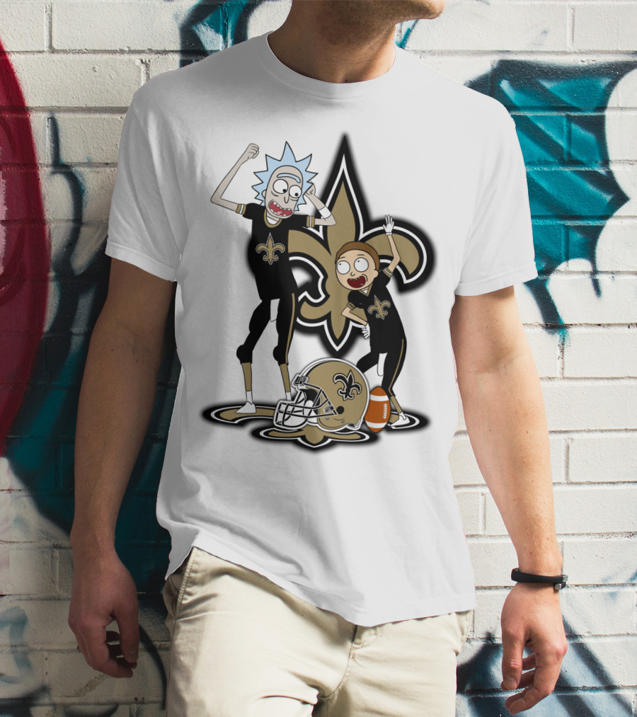 Rick And Morty New Orleans Saints NFL Crossover With Fleur-de-lis T-Shirt