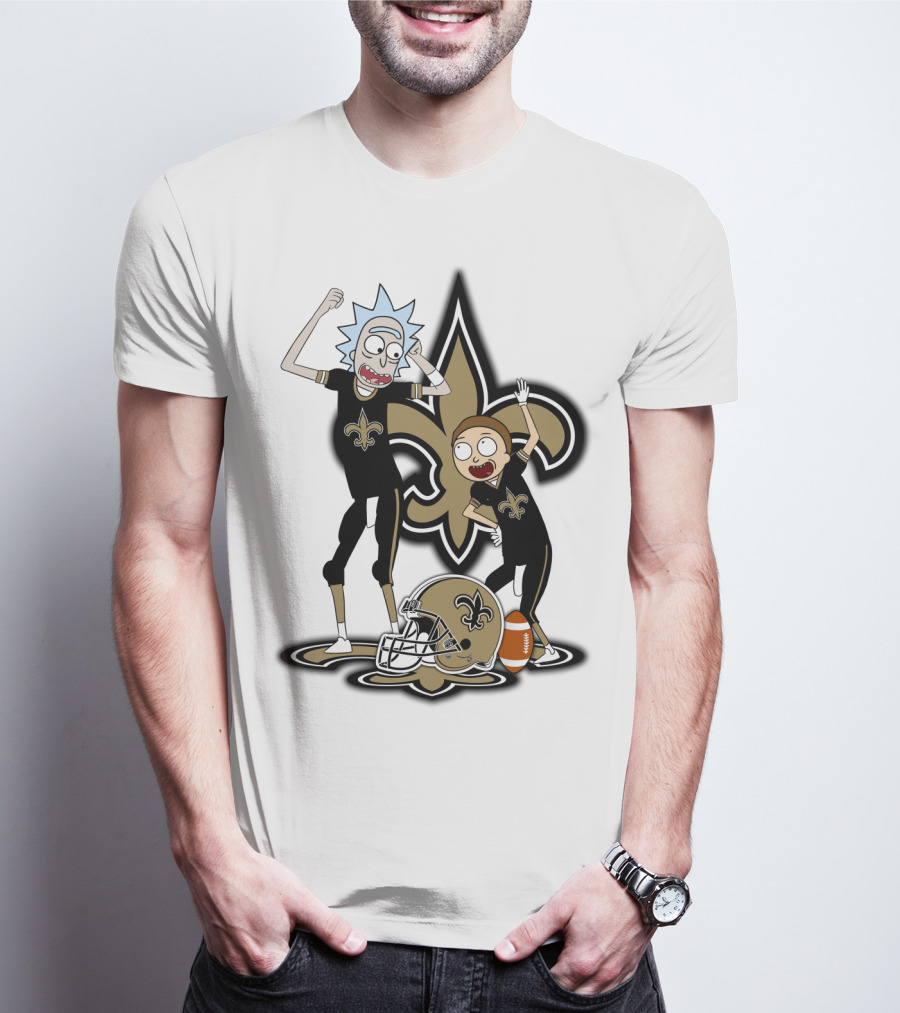 Rick And Morty New Orleans Saints NFL Crossover With Fleur-de-lis T-Shirt