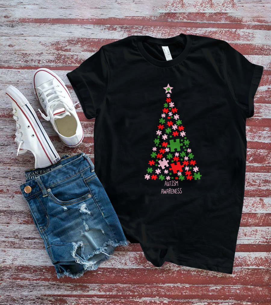 Autism Awareness Puzzle Piece Christmas Tree T-Shirt