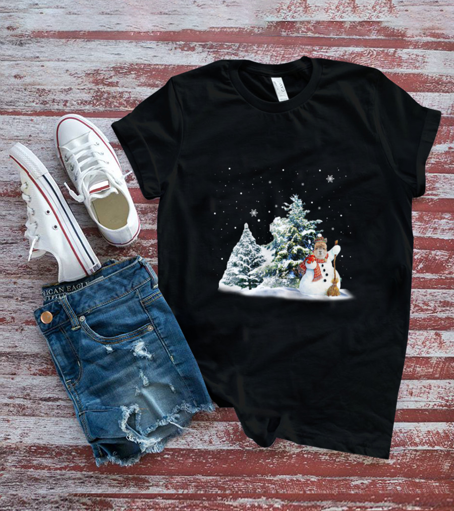 Alpaca Snowman In Winter Forest With Falling Snowflakes T-Shirt