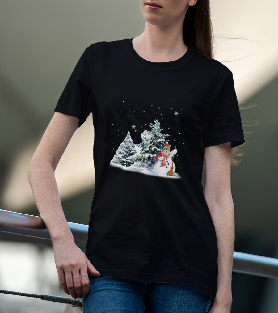Alpaca Snowman In Winter Forest With Falling Snowflakes T-Shirt