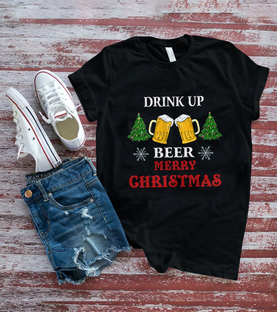 Drink Up Beer Merry Christmas T-Shirt