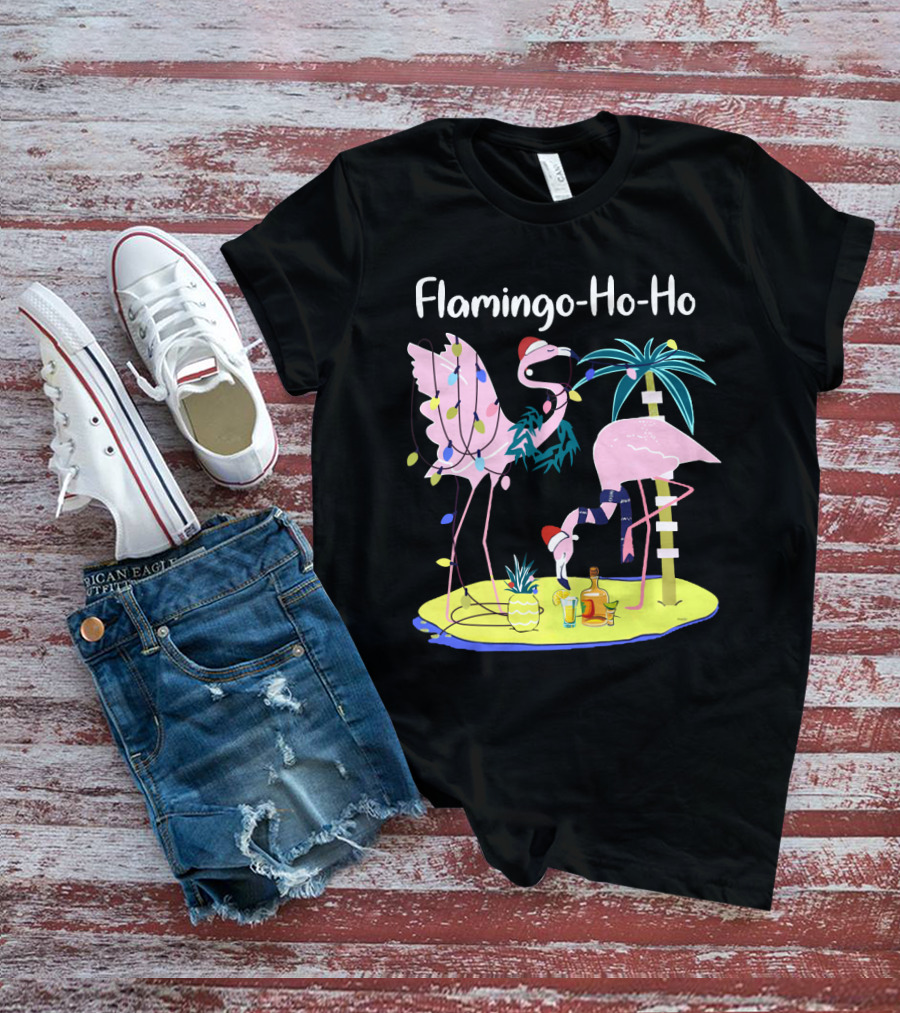 Flamingo Ho Ho Tequila Wine Island Holiday Party T-Shirt
