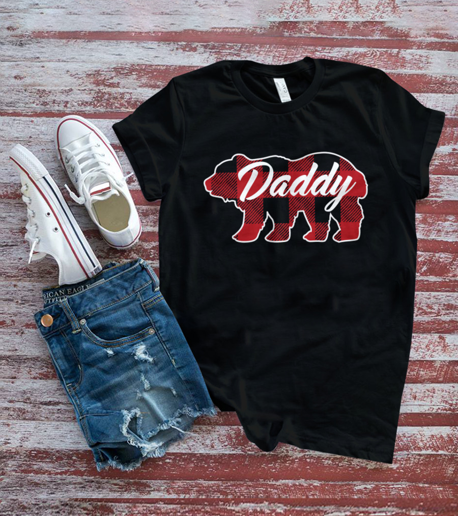 Daddy Family Christmas Matching Buffalo Plaid Bear T-Shirt
