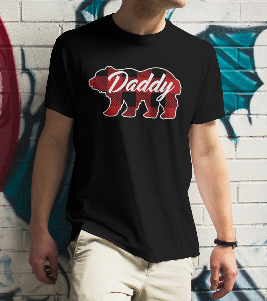 Daddy Family Christmas Matching Buffalo Plaid Bear T-Shirt