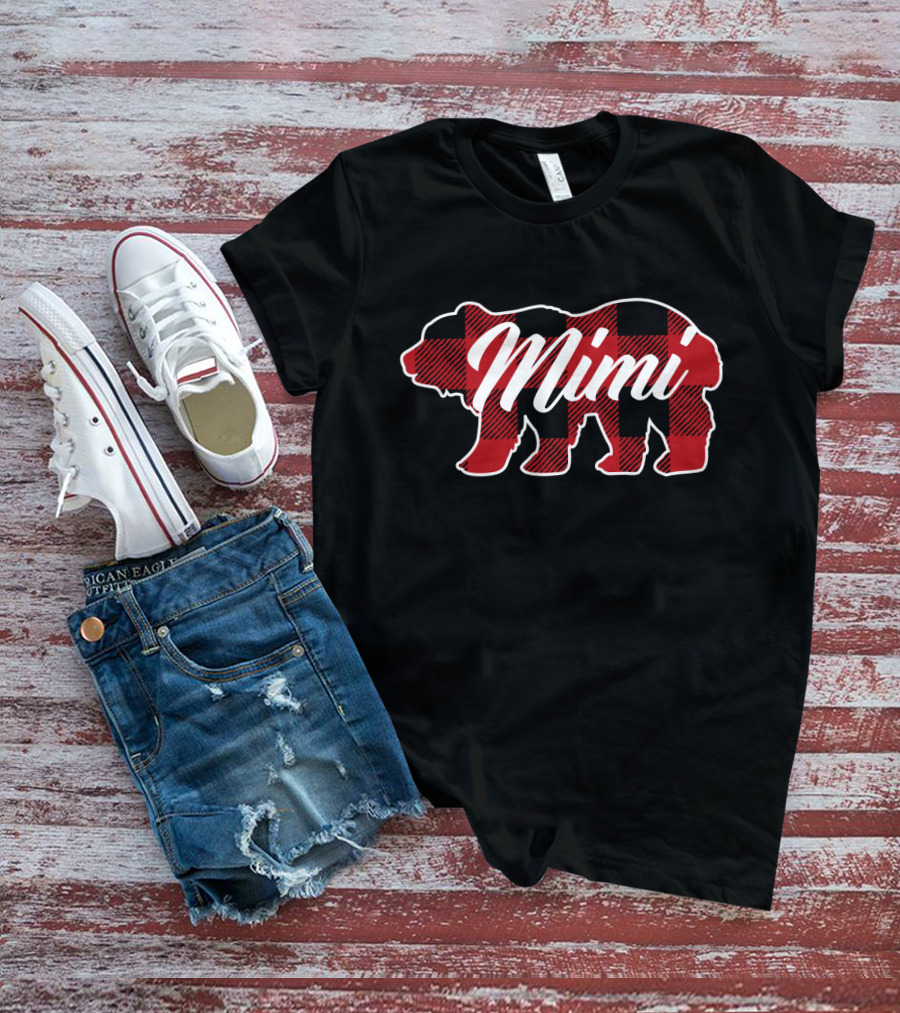 Family Christmas Matching Buffalo Plaid Mimi Bear T-Shirt
