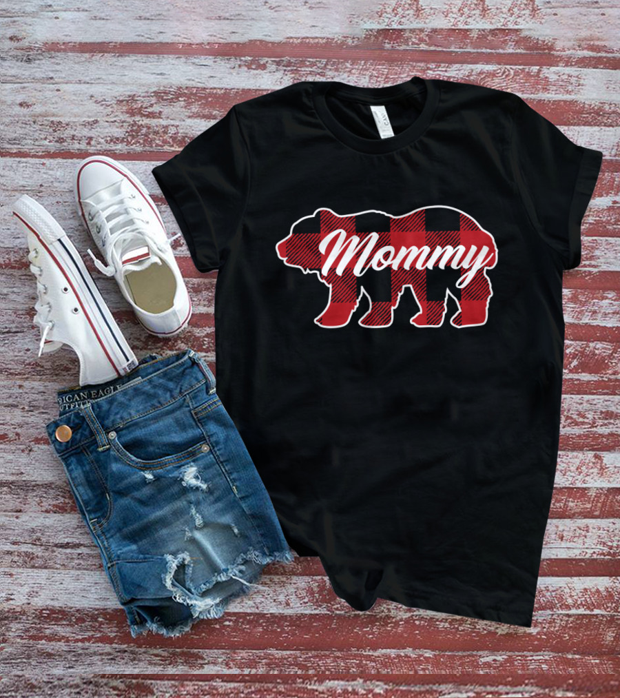 Mommy Bear Buffalo Plaid Family Christmas Matching T-Shirt