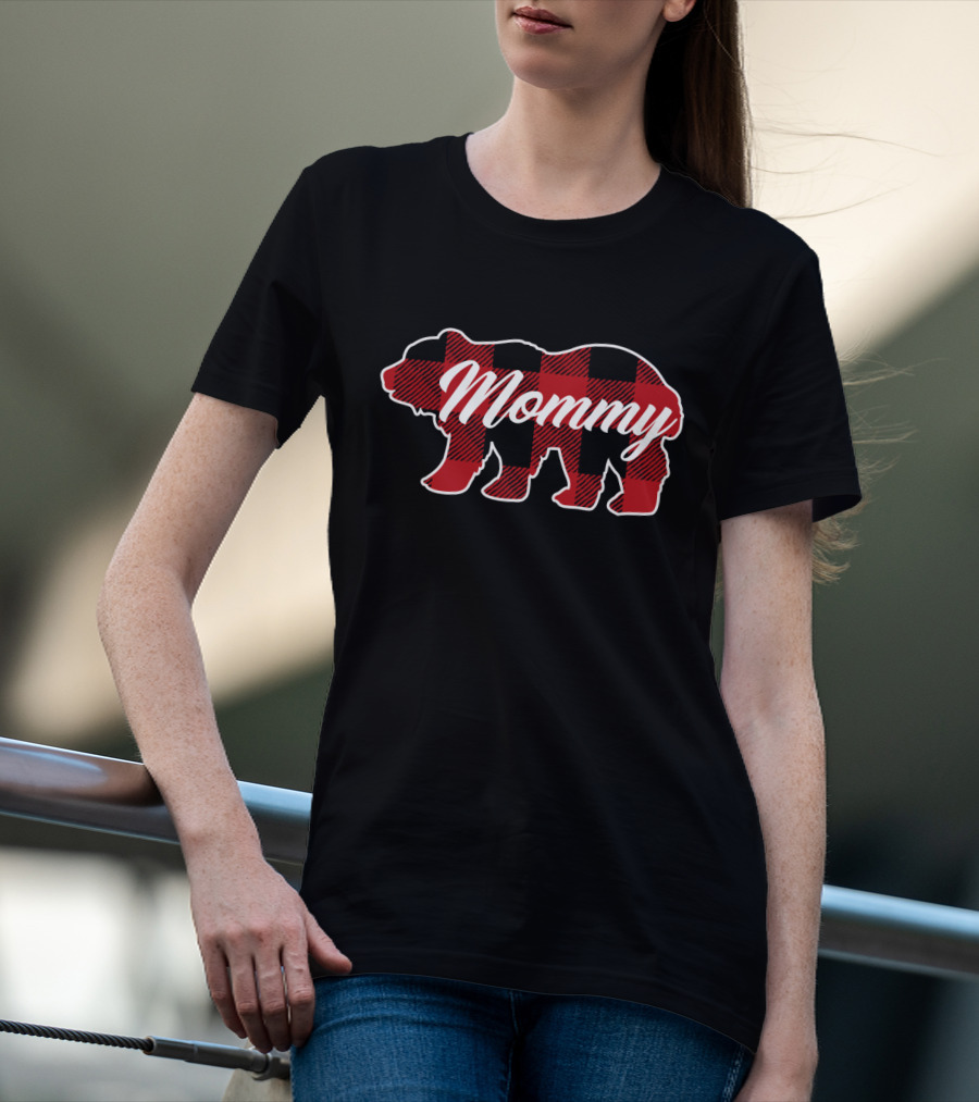 Mommy Bear Buffalo Plaid Family Christmas Matching T-Shirt