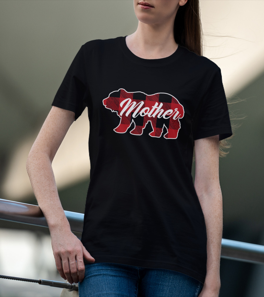 Family Christmas Matching Buffalo Plaid Bear Mother T-Shirt