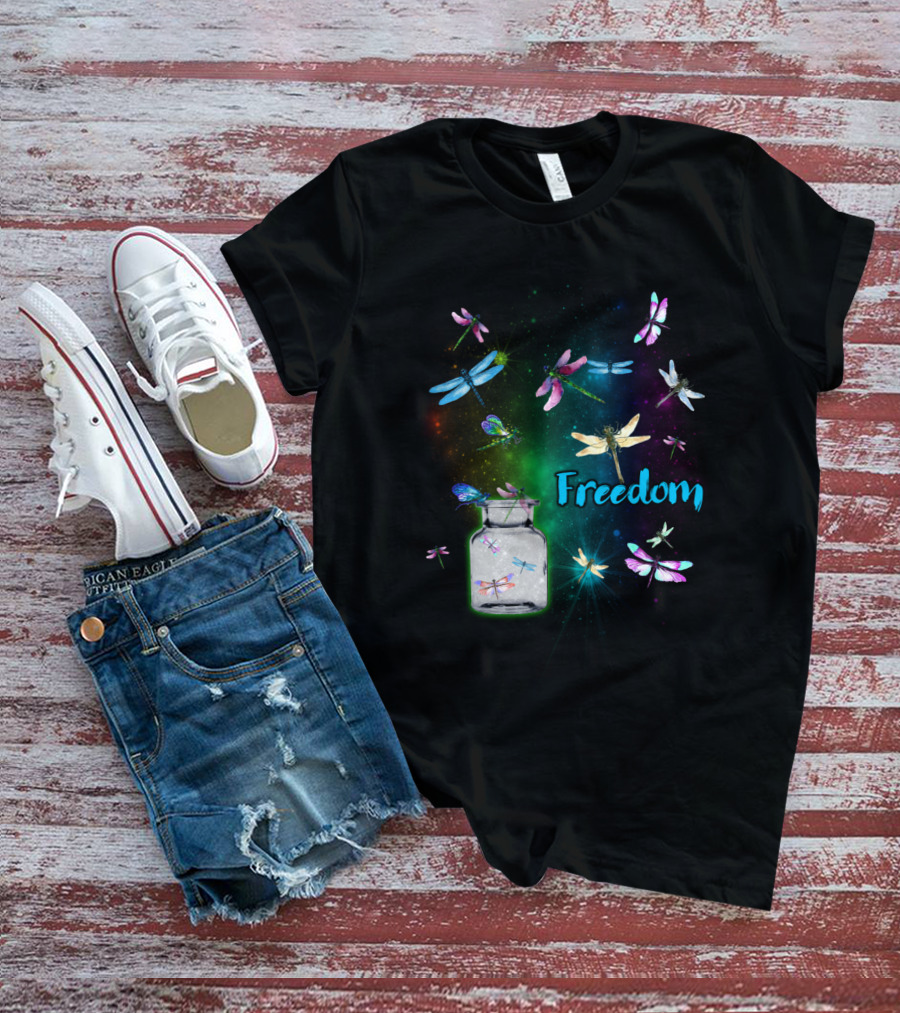 Freedom Dragonflies In A Jar Burst Of Colorful Flight T-Shirt