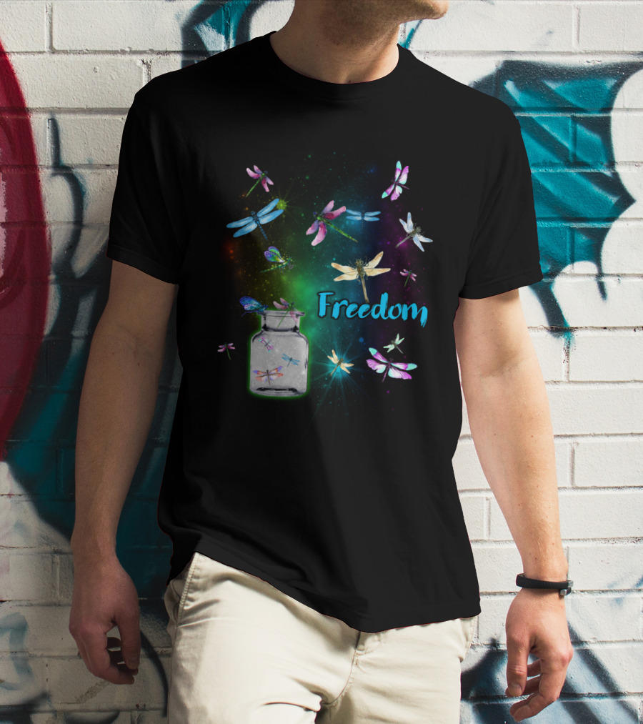 Freedom Dragonflies In A Jar Burst Of Colorful Flight T-Shirt