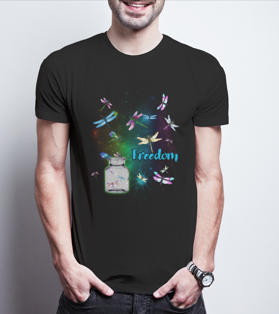Freedom Dragonflies In A Jar Burst Of Colorful Flight T-Shirt