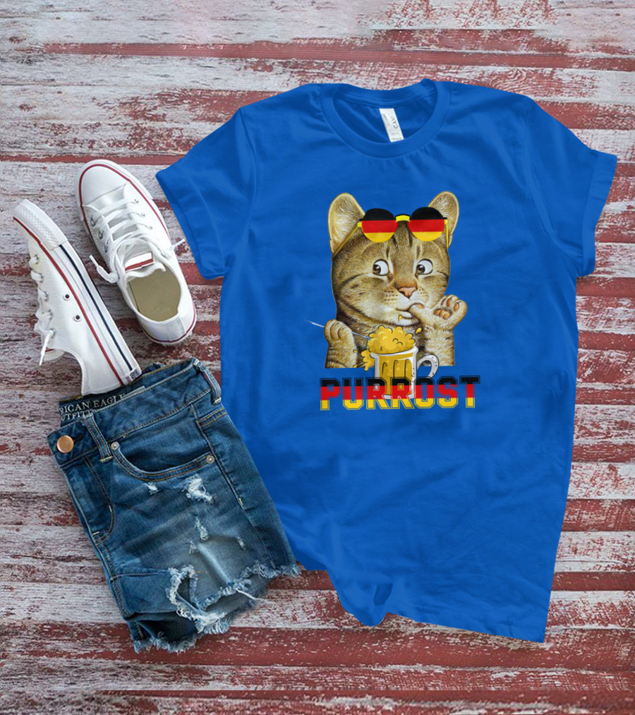 Oktoberfest Cat With Beer Mug And German Sunglasses Prost Pun Purrost T-Shirt