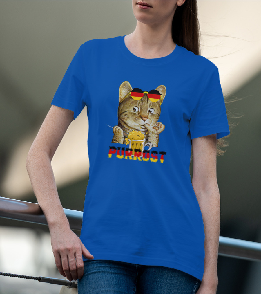 Oktoberfest Cat With Beer Mug And German Sunglasses Prost Pun Purrost T-Shirt