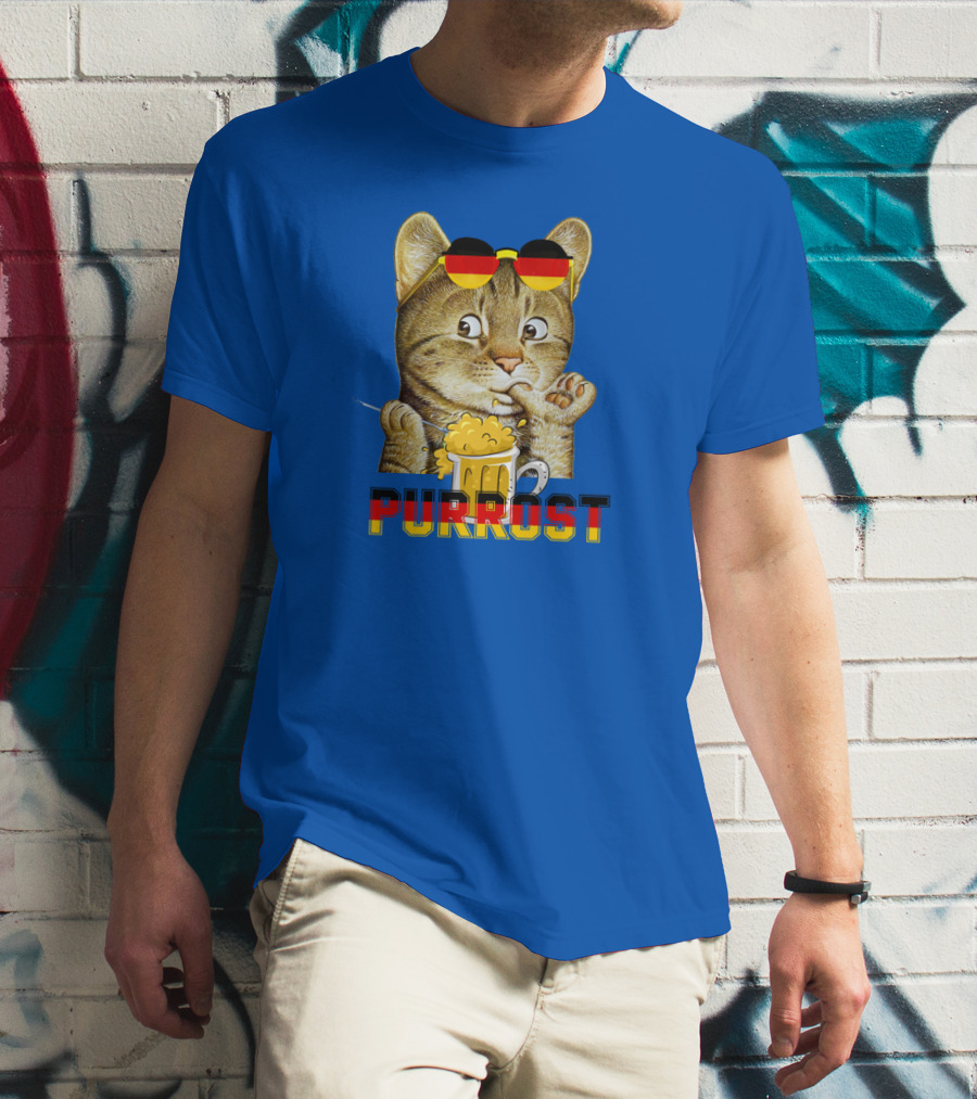 Oktoberfest Cat With Beer Mug And German Sunglasses Prost Pun Purrost T-Shirt