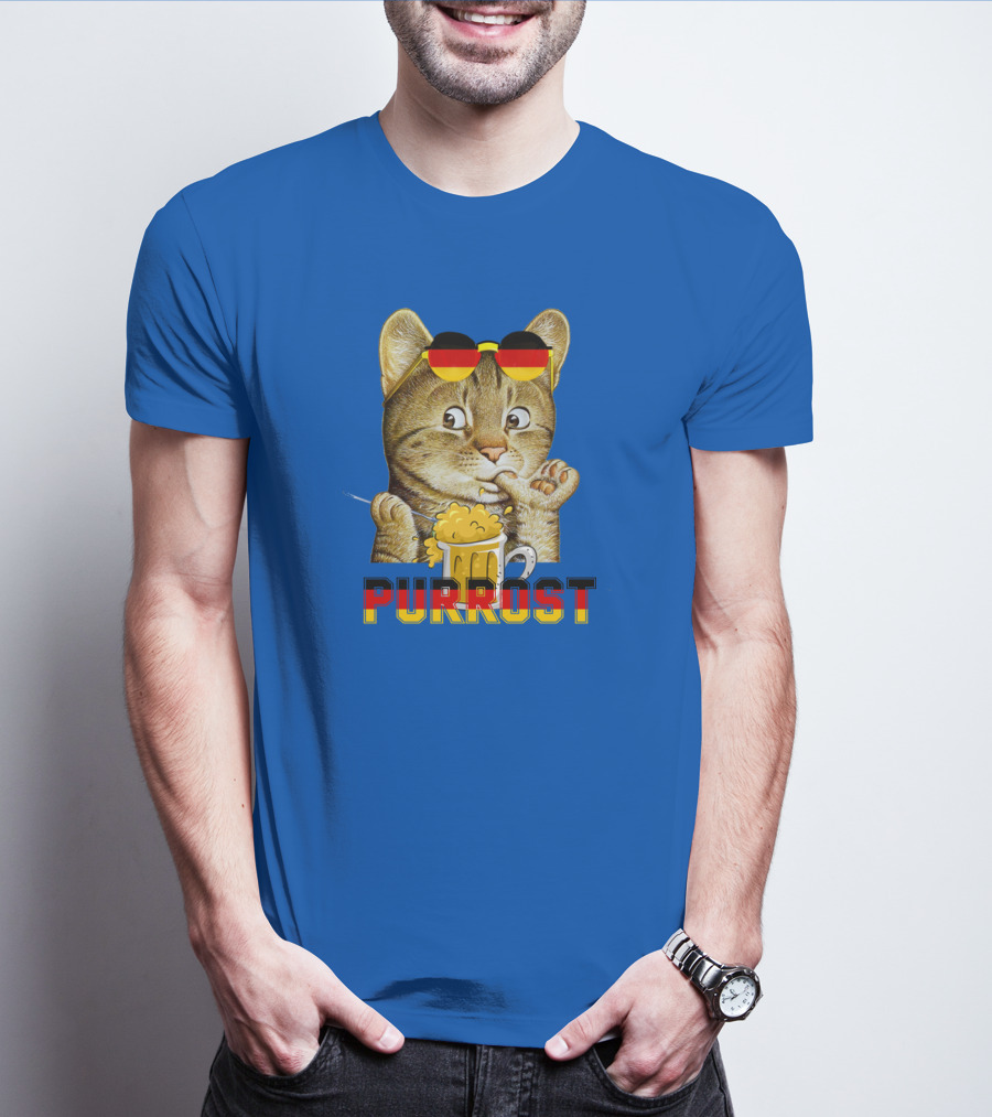 Oktoberfest Cat With Beer Mug And German Sunglasses Prost Pun Purrost T-Shirt